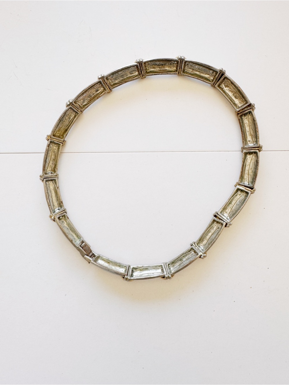 Handcrafted Brown Wood Bead Necklace with Silver-Tone Bamboo-Style Collar - Picture 4 of 5